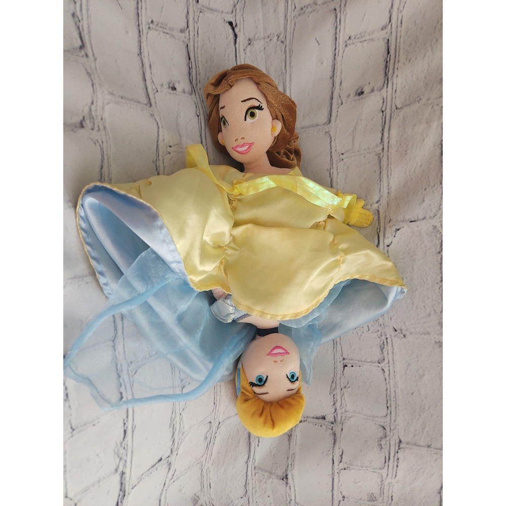 Disney Parks Princess Reversible Flip Plush Doll Belle and Cinderella 14"